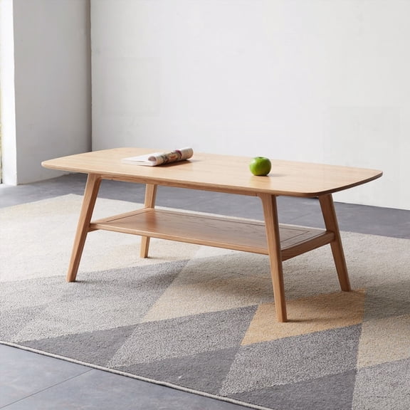 Low Table Solid Oak Center Table with Storage Shelf