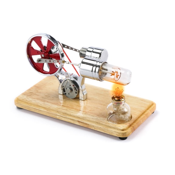 Low Temperature Stirling Engine Assembled Electricity Generator Heat Experiment Generator Model with Flywheel Designs