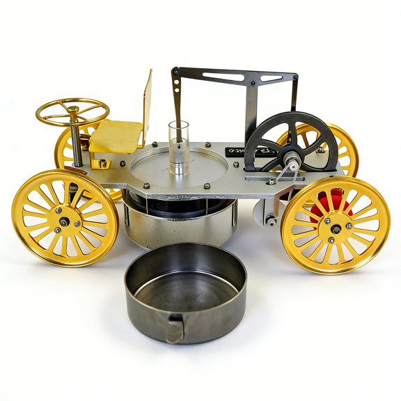 Low Temperature Stirling Engine Model Vehicle, Hot Water Powered Metal Mechanical Engine with Forward, Reverse and Steering Motion