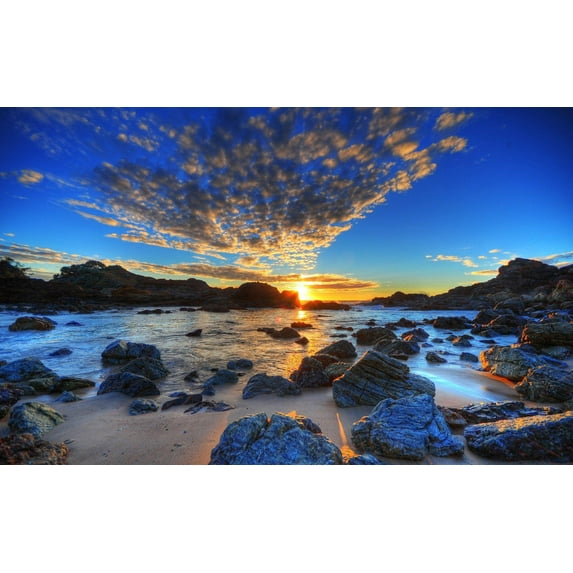 Low Tide Beach Rocks Canvas Art Landscape Picture Wall Art Framed Painting Wall Decor For Home Office Bedroom Reeady to Hang