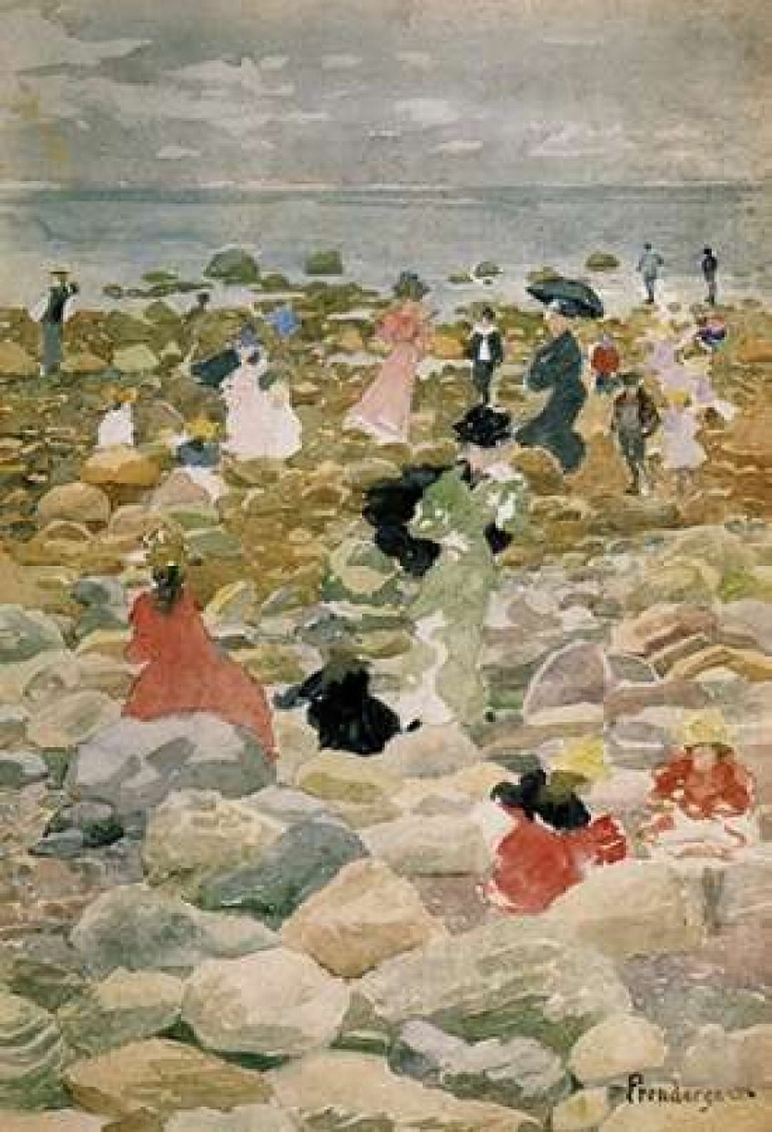 Low Tide Nantasket Canvas Art - Maurice Brazil Prendergast (24 x 36)