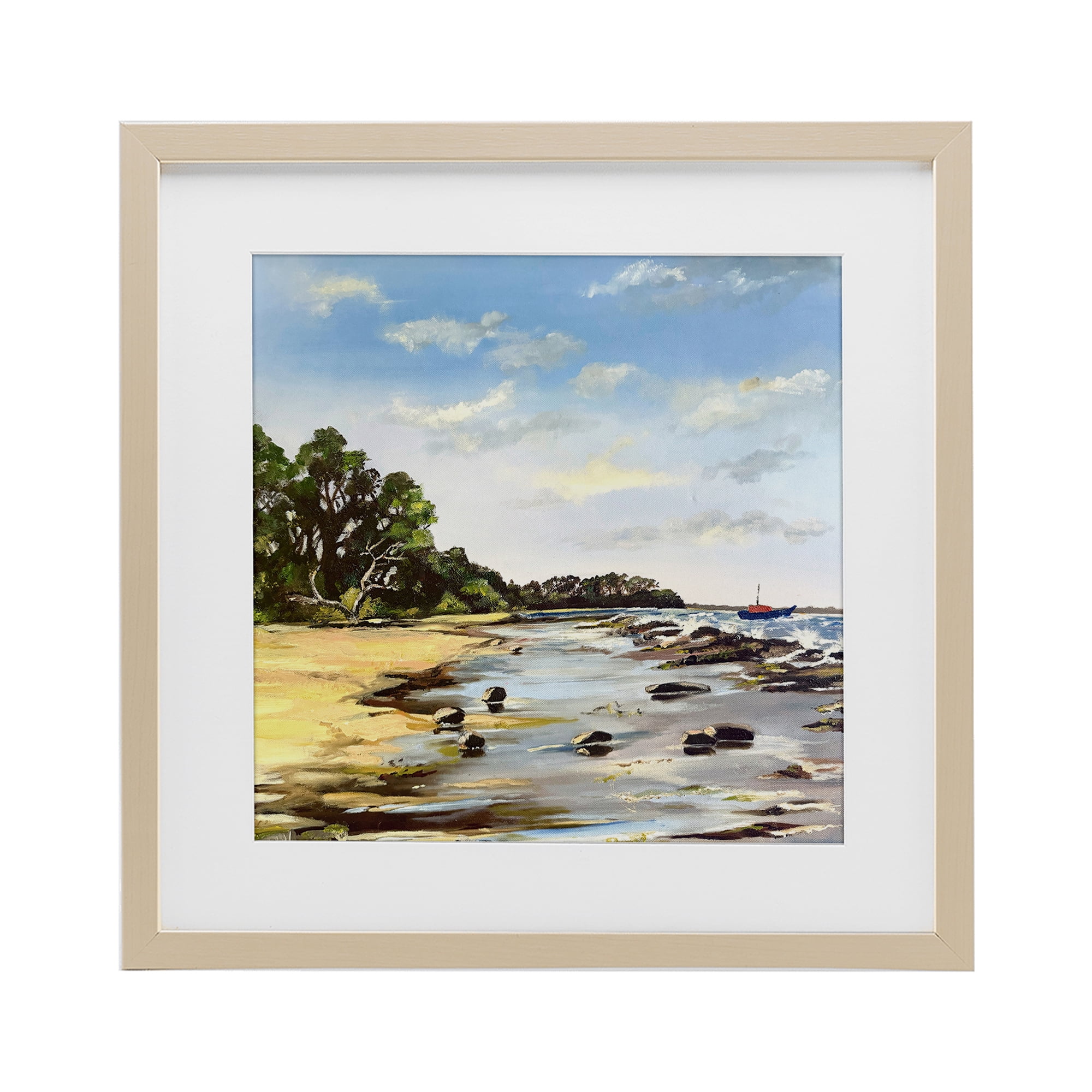 Low Tide Seascape Birch Framed Print Under Glass, design by Patricia Reynolds