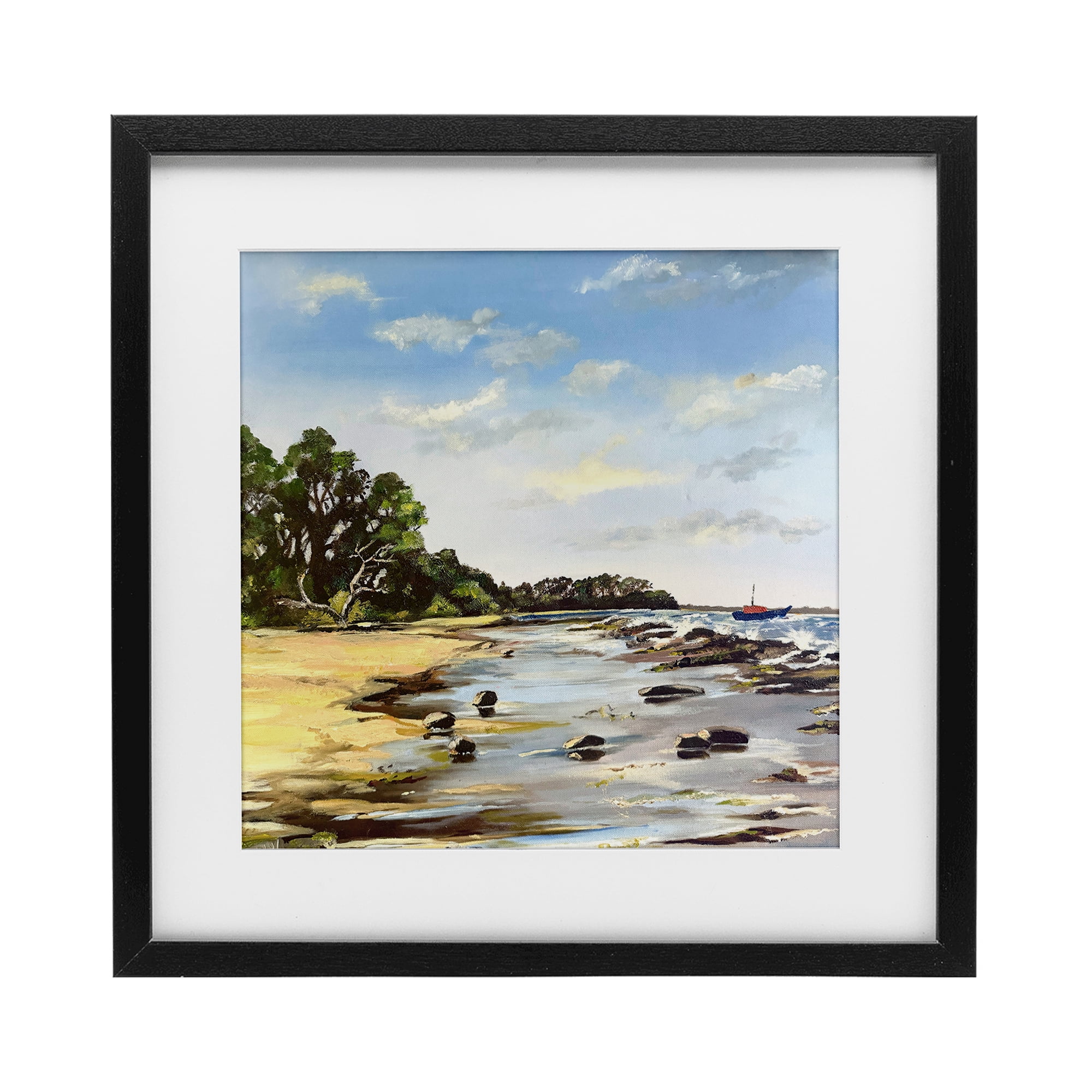 Low Tide Seascape Black Framed Print Under Glass, design by Patricia Reynolds