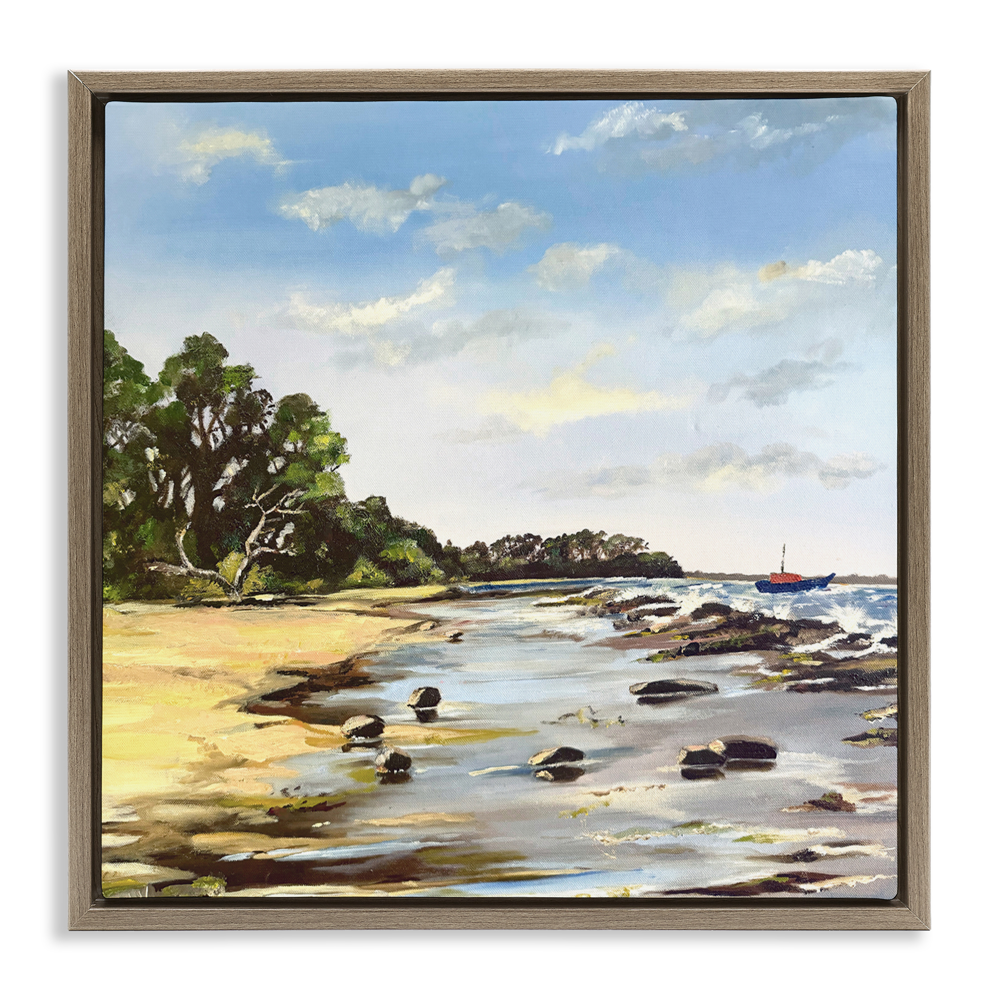 Low Tide Seascape Brown Framed Floater Canvas Wall Art, design by Patricia Reynolds