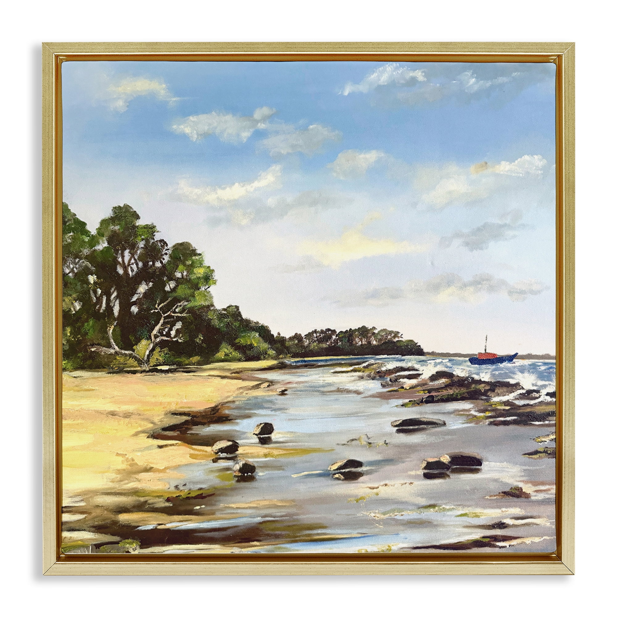Low Tide Seascape Gold Framed Floater Canvas Wall Art, design by Patricia Reynolds