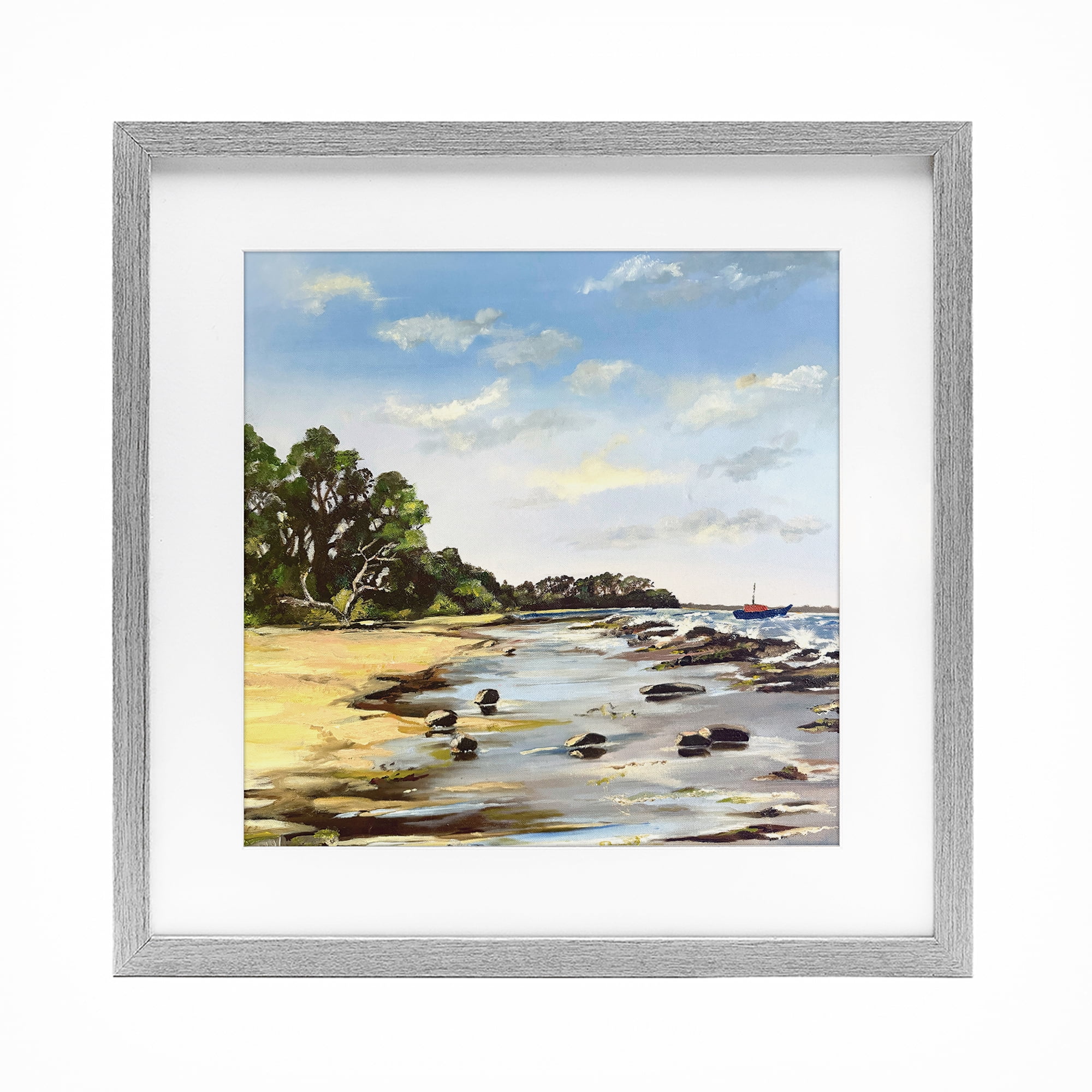 Low Tide Seascape Gray Framed Print Under Glass, design by Patricia Reynolds