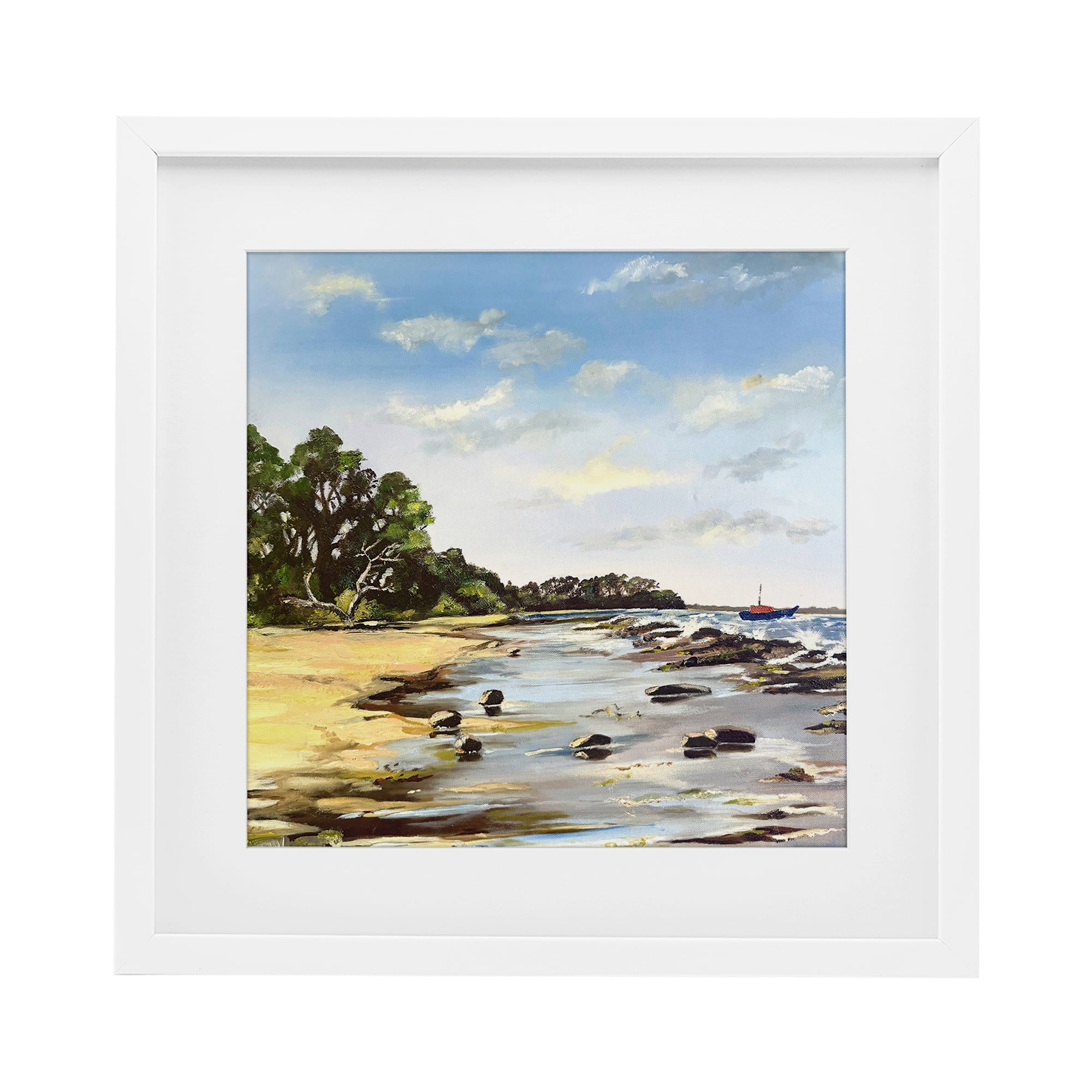 Low Tide Seascape White Framed Print Under Glass, design by Patricia Reynolds
