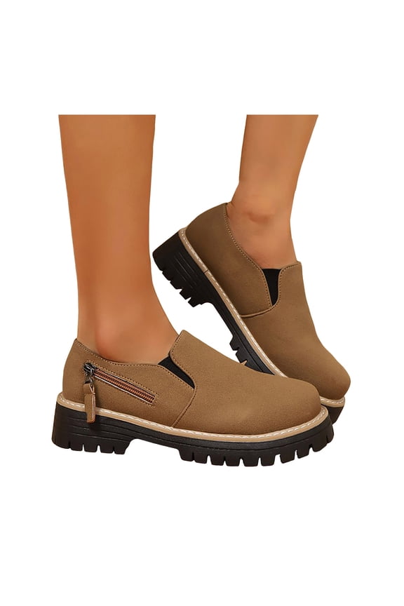 Low Top Ankle Boots for Women Suede Lug Sole Stretch Slip on Loafers Round Toe Business Casual Shoes