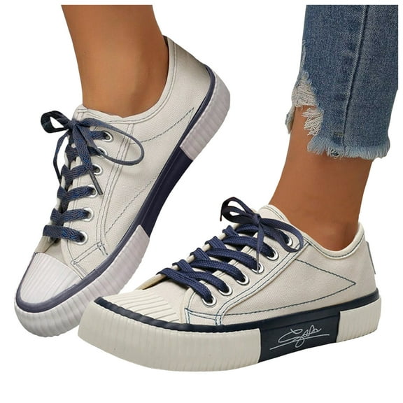 Low Top Fashion Sneakers for Women Girls Platform Canvas Tennis Walking Shoes White Casual Flats