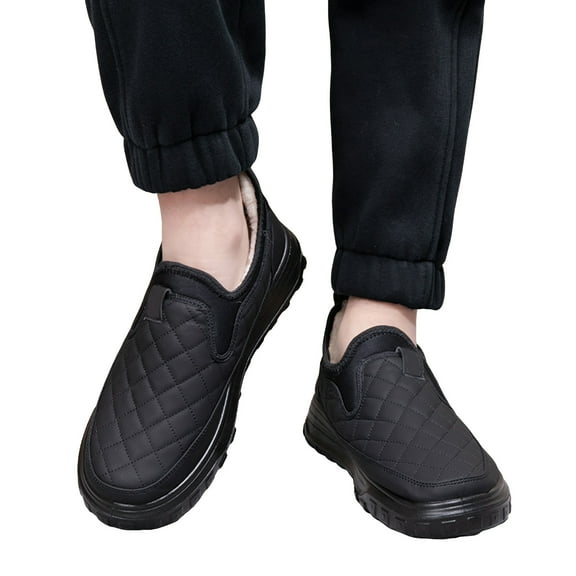 Low Top Fuzzy Winter Boots for Women Men Quilted Slip on Loafers Casual Snow Boooties Anti-Skid Walking Shoes