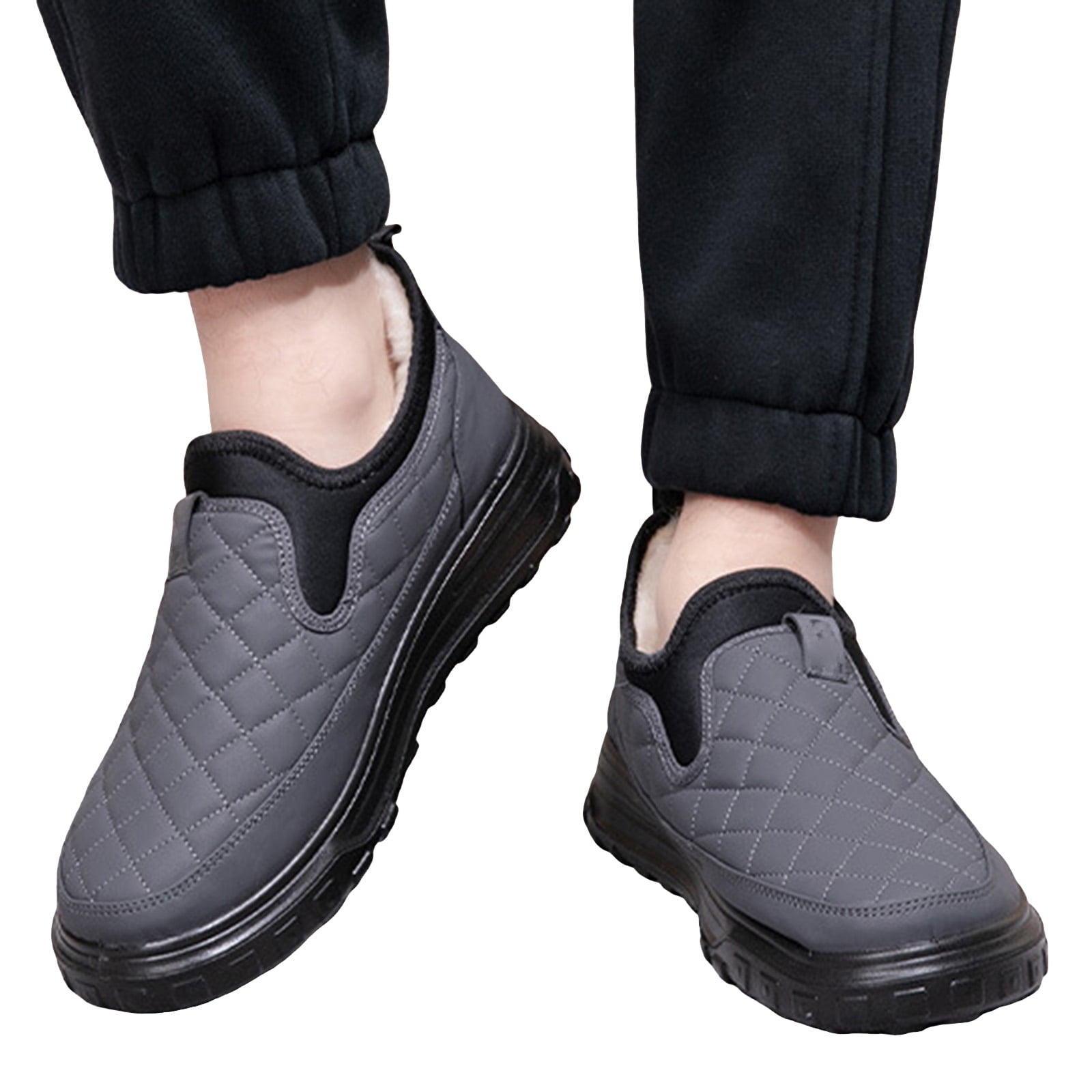 Low Top Fuzzy Winter Boots for Women Men Quilted Slip on Loafers 