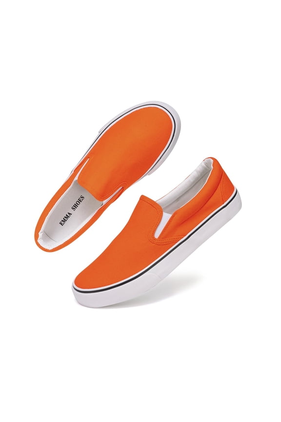 Emma Shoes Canvas Slip On Sneakers for Women, Canvas Slip On Shoes for Women, Low Top Casual Flats (Orange, 11)