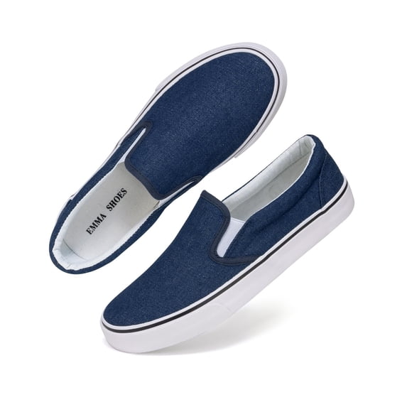 Emma Shoes Canvas Slip On Sneakers for Women, Canvas Slip On Shoes for Women, Low Top Casual Flats (Dark Denim, 8)