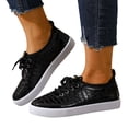 thumbnail image 1 of Low Top Sneakers for Women Leopard Print Lace up Round Toe Flat Shoes Comfy Slip on Casual Tennis Shoes Black Size 7, 1 of 7