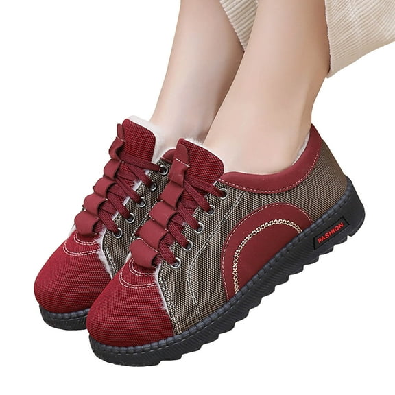 Low Top Winter Boots for Women Lace up Anti-Slip Fashion Athletic Shoes Furry Lined Snow Booties