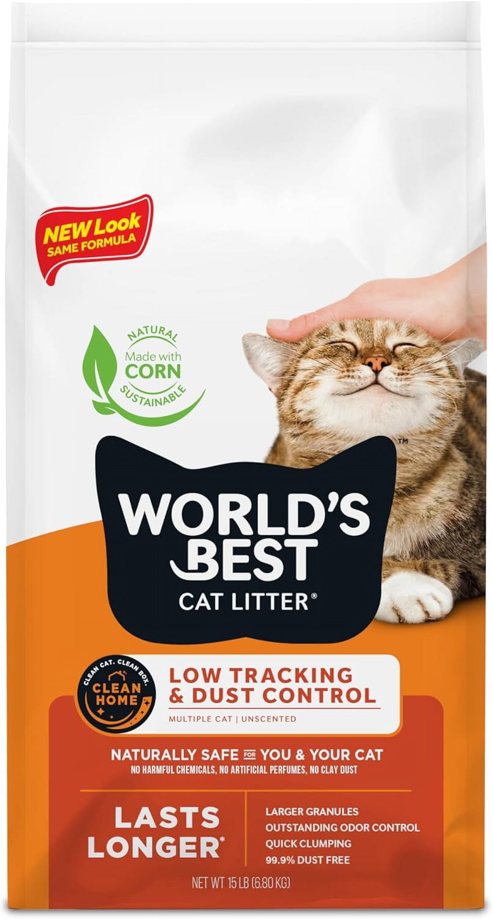 Low Tracking & Dust Control Multiple Cat Unscented 15-Pounds - Natural Ingredients, Quick Clumping, Flushable & Made in USA - Long-Lasting Odor Control & Easy Scooping