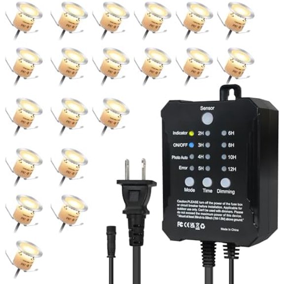 Low Voltage LED Deck Lights with Transformer Dimmable Timer and Photocell Sensor, 20-Pack Outdoor Smart Deck Lighting Kit IP67 Waterproof for Yard Stair Step Patio Garden$$Tools & Hardware Other