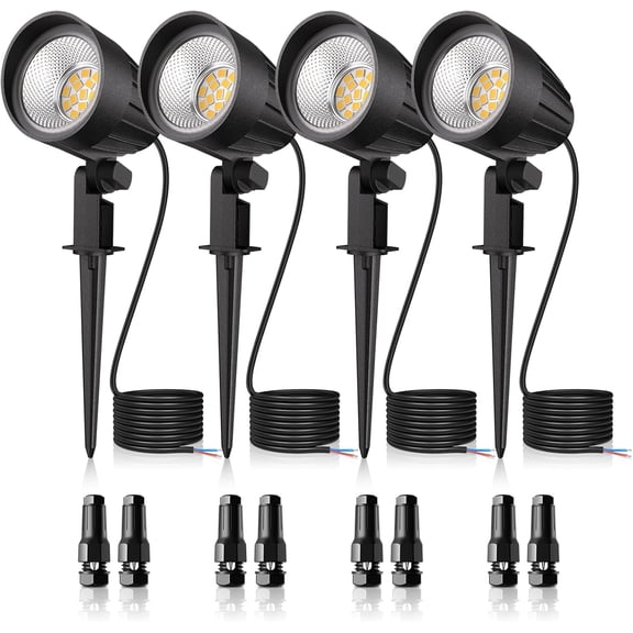 Low Voltage LED Landscape Lights Outdoor Landscape Lighting Warm White Waterproof Garden Pathway Lights Yard Lawn Spotlights with Connectors (4 Pack)