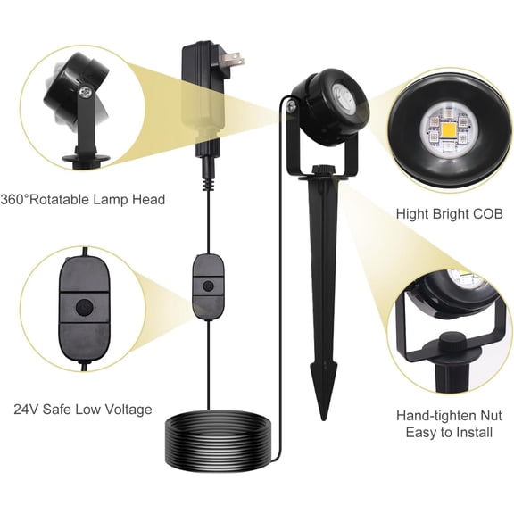 Low Voltage Landscape Lighting with Bluetooth App Control & Remote, Outdoor Spot Lights for Yard Garden Pathway Lawn Halloween Christmas Decor (6pack-RGBW)