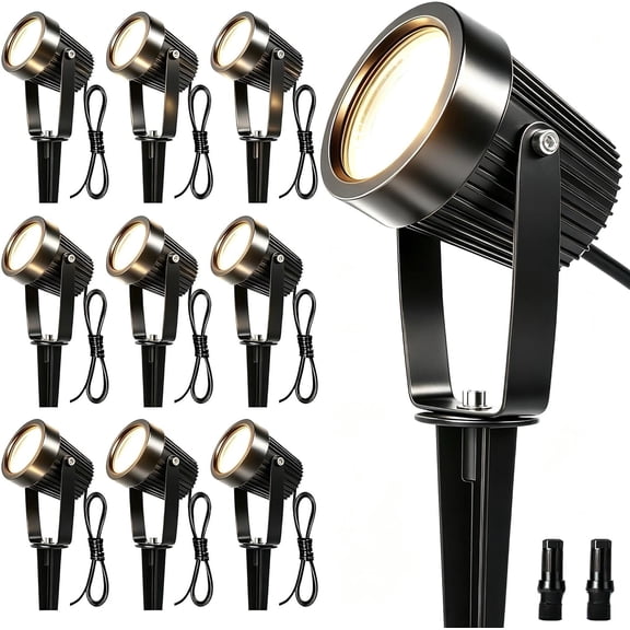 Low Voltage Landscape Spotlights, 12V LED Outdoor Spot Lights, Up Lighting Wired for Yard Garden Pathway Tree, 10W Aluminum Path Lights with Connectors, IP66 Waterproof & 4000K, 10 Pack