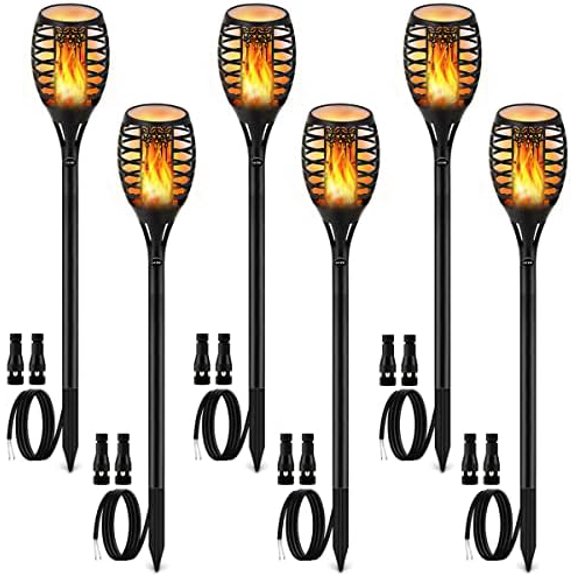 Low Voltage Torch Landscape Lights 12V Outdoor Wired LED Torches Pathway Lights IP65 Waterproof Flickering Flame Torch Light Low Voltage Landscape Lighting Christmas Decoration Light (6Pack)