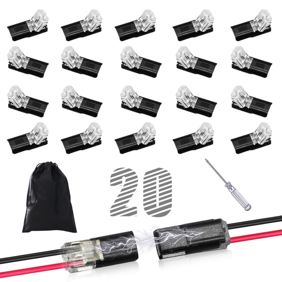 Low Voltage Wire Connector, Double Wire Plug in Connector with Locking Buckle, LED Light Strip Connectors 2 Pin - No Wire Stripping Cutting, Fast Connect Plugs LED Connectors for Strip Lights (20Pcs)