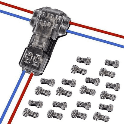 Low Voltage Wire Connectors, 20 Pack T Tap Wire Connectors, T Type 2 Pins Wire Splice Connectors, Solderless No Stripping 3 Way Wire Connector for LED Strip, Automotive Fits 24-20 AWG B
