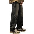thumbnail image 1 of Low Waist Baggy Cargo Pants for Women Star Patterns Long Straight-Leg Harajuku Grunge Aesthetic Jeans with Pockets, 1 of 7