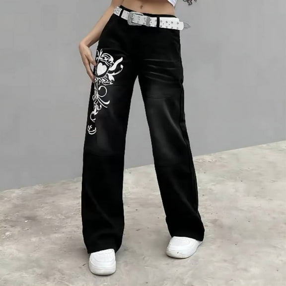Low-Waist Baggy Streetwear Jeans (L, Black)