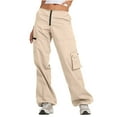 thumbnail image 1 of Low Waist Cargo Pants Women Relax Fit Baggy Parachute Pants Zipper Multi-pocket Wide Leg Cargo Pants Bootcut Trousers, 1 of 7