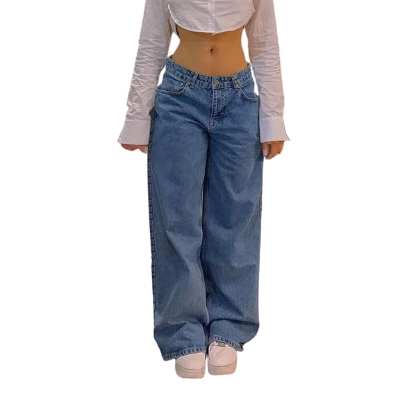 Low Waist Straight Leg Jeans For Women Loose Street Style Denim Pants Casual