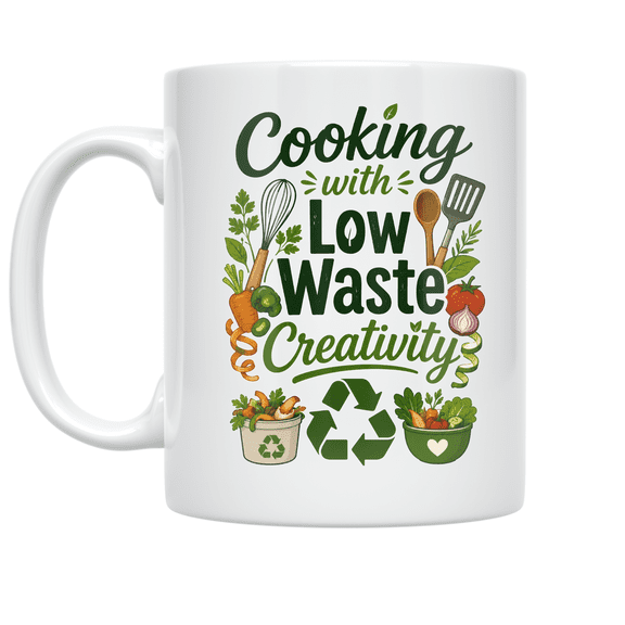 Low Waste Cooking Design - Eco-Conscious Kitchen Enthusiast - 11 oz Ceramic Coffee Mug