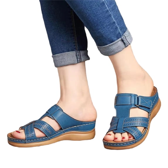 Low Wedge Sandals for Women Comfortable: Low Block Chunky Heel Sandal Adjustable Open Toe Slip On Casual Dress Vintage Walking Slides Shoes