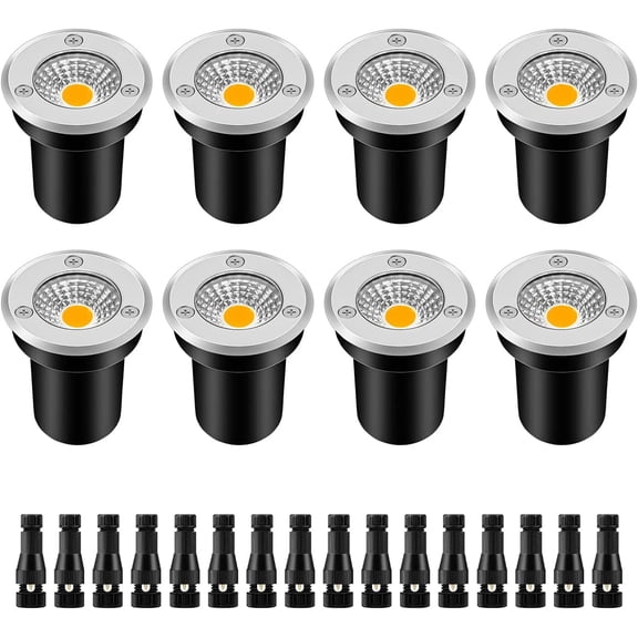 Low age Landscape Lighting LED Well Lights 3W 12V-24V in Ground Light IP67 Waterproof Outdoor Low age Landscape Lights for Floor Driveway Deck Step Garden (8 Pack Warm White)