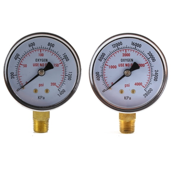 Low and High Pressure Gauges for Oxygen Regulator - 2.5 inches (PAIR)