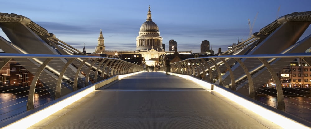 Low angle view of The Millennium Bridge looking North towards St Pauls Cathedral London England UK London England UK Canvas Art - Mark Thomas Design Pics (24 x 10)