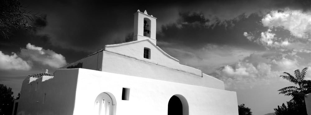 Low angle view of the Sant Llorenc Church Sant Llorenc de Balafia Sant Joan de Labritja Ibiza Balearic Islands Spain Canvas Art - Panoramic Images (36 x 12)