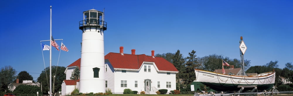 Low angle view of a lighthouse Chatham Light Coast Guard Station Chatham Chatham Barnstable County Massachusetts USA Canvas Art - Panoramic Images (12 x 36)
