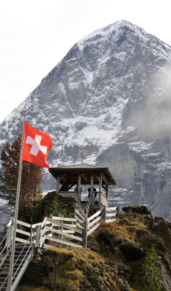Low angle view of observation tower with Mt Eiger in the background Kleine Scheidegg Bernese Oberland Bern Switzerland Canvas Art - Panoramic Images (14 x 24)