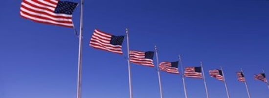 Low angle view of American flags Washington Monument Washington DC USA Canvas Art - Panoramic Images (36 x 13)