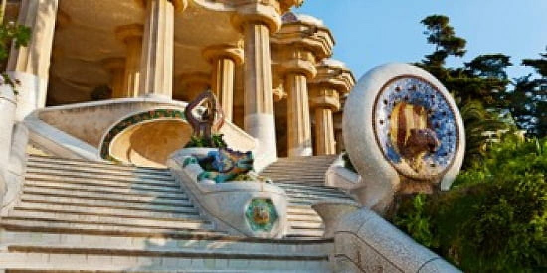 Low angle view of Hall of Columns Park Guell Barcelona Catalonia Spain Canvas Art - Panoramic Images (24 x 12)