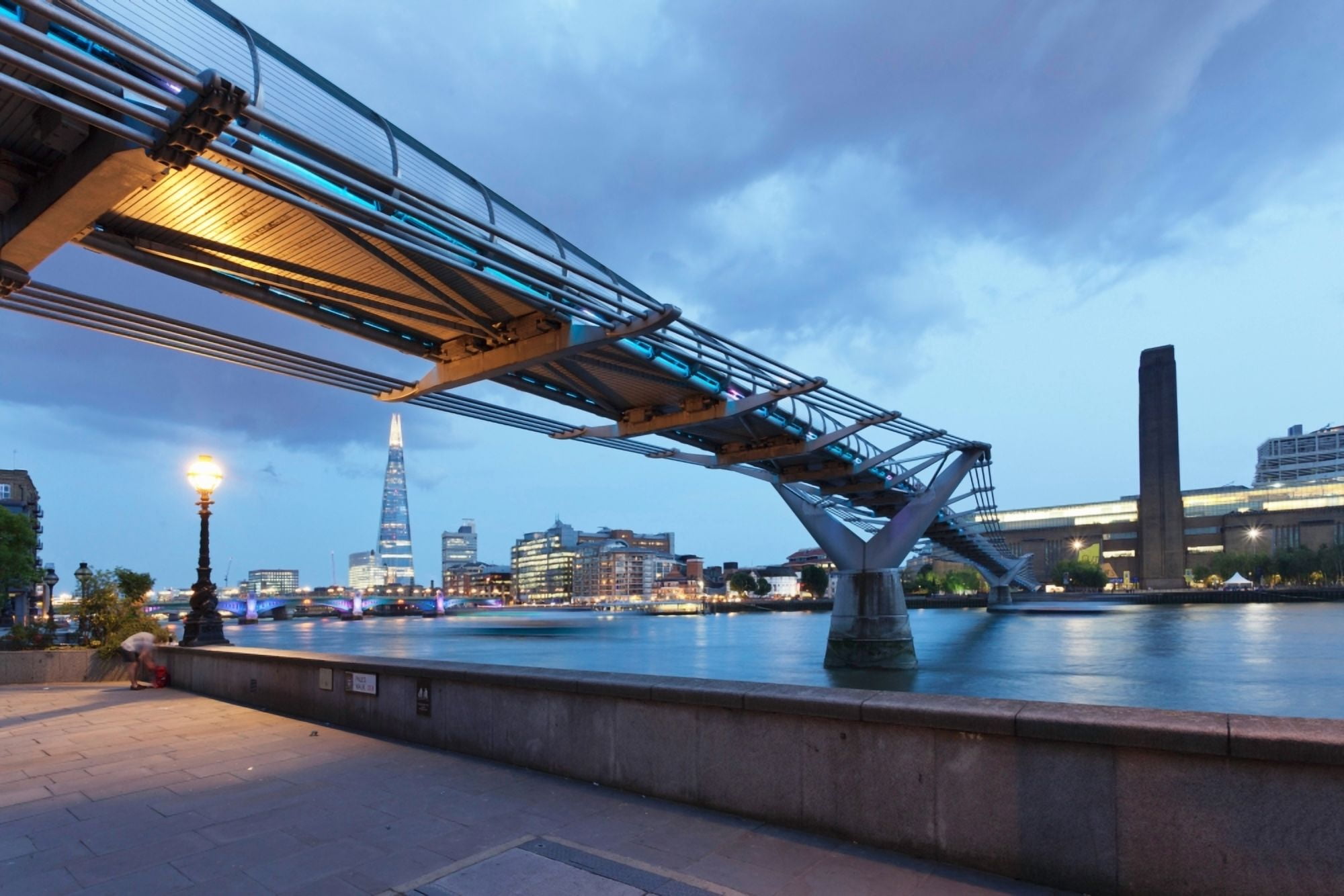 Low angle view of Millennium Bridge Thames River Southwark London England Canvas Art - Panoramic Images (27 x 9)