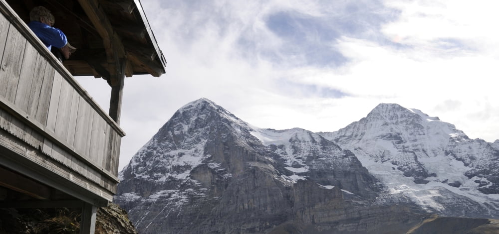 Low angle view of Mt Eiger and Mt Monch Kleine Scheidegg Bernese Oberland Bern Switzerland Canvas Art - Panoramic Images (27 x 9)