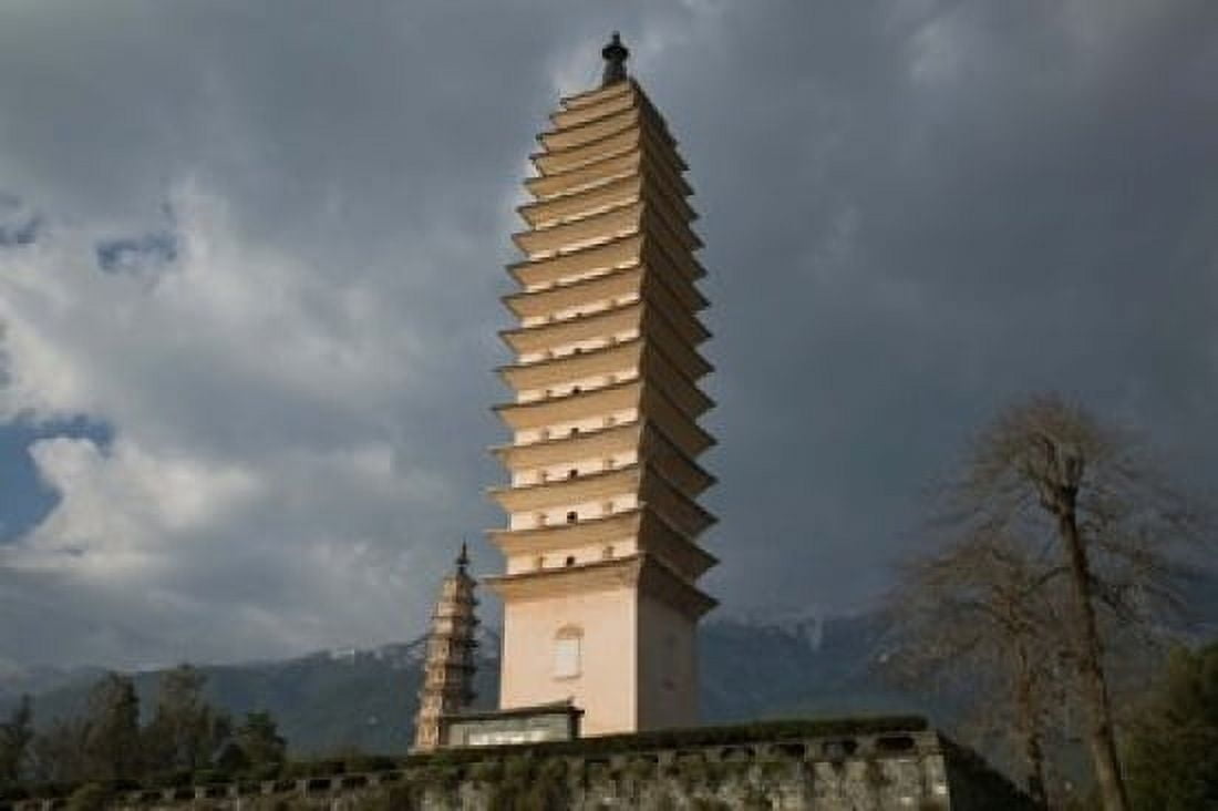 Low angle view of Qianxun Pagoda Three Pagodas Old Town Dali Yunnan Province China Canvas Art - Panoramic Images (36 x 24)