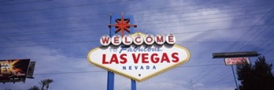 Low angle view of Welcome sign Las Vegas Nevada USA Canvas Art - Panoramic Images (36 x 12)
