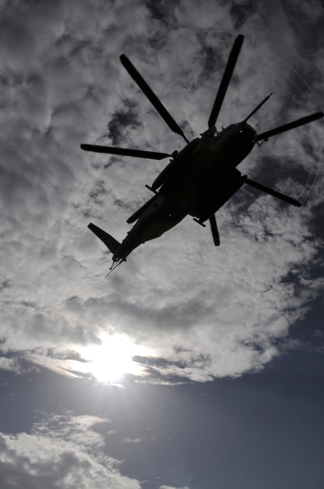 Low angle view of a CH-53E Super Stallion helicopter in flight Canvas Art - Stocktrek Images (23 x 35)