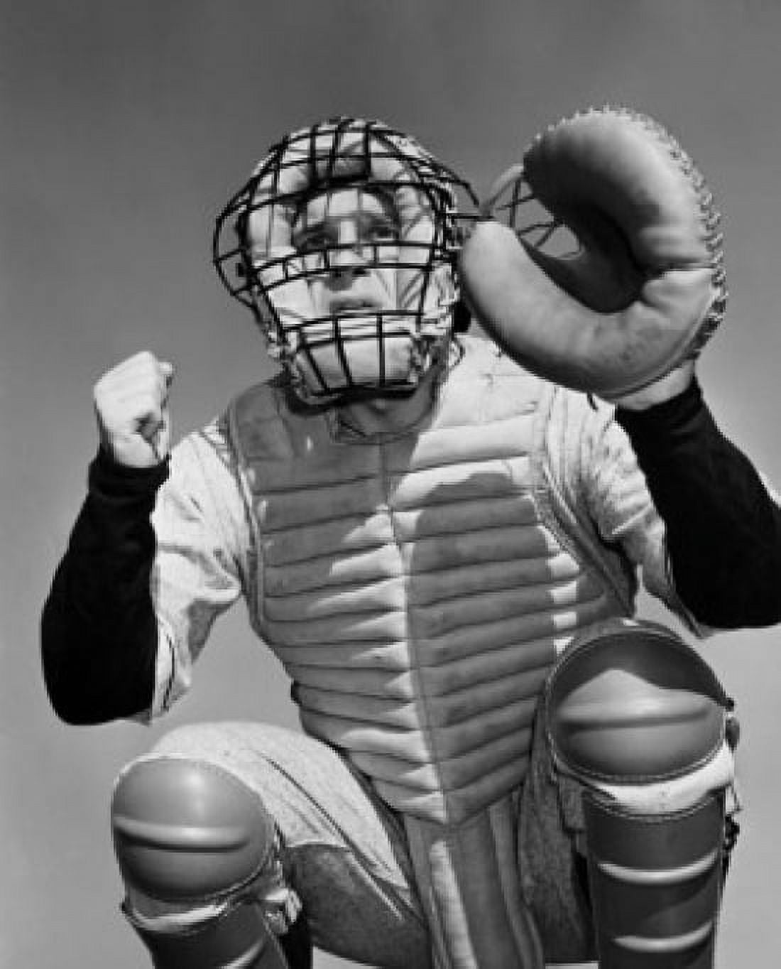 Low angle view of a baseball catcher crouching Canvas Art - (24 x 36)