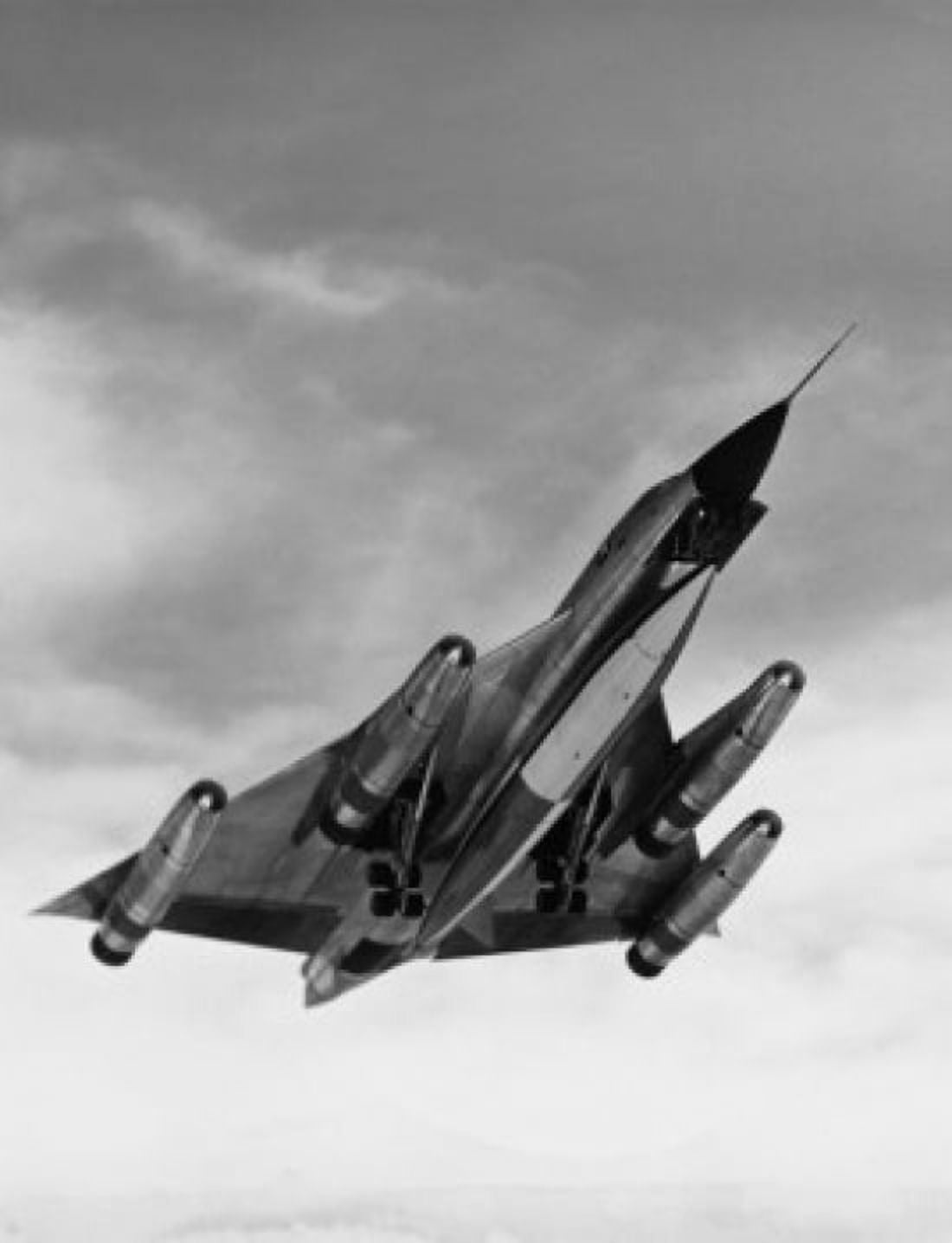 Low angle view of a bomber plane in flight B-58 hustler Canvas Art - (18 x 24)