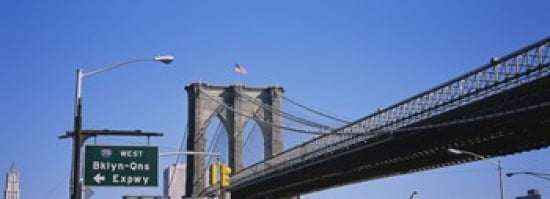 Low angle view of a bridge Brooklyn Bridge Manhattan New York City New York State USA Canvas Art - Panoramic Images (36 x 13)