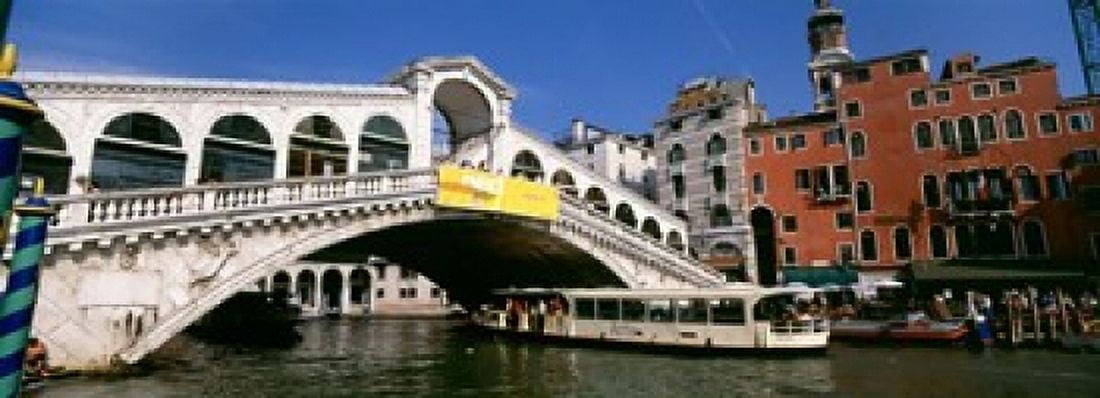 Low angle view of a bridge across a canal Rialto Bridge Venice Italy Canvas Art - Panoramic Images (18 x 7)
